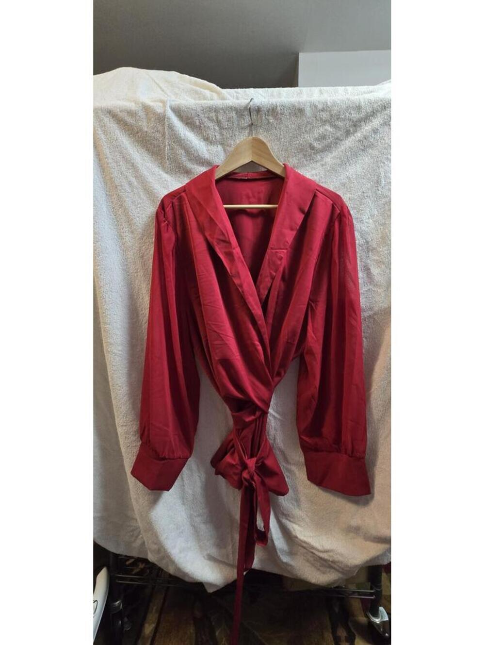 Burgandy Long Sleeve Wrap Tie Blouse